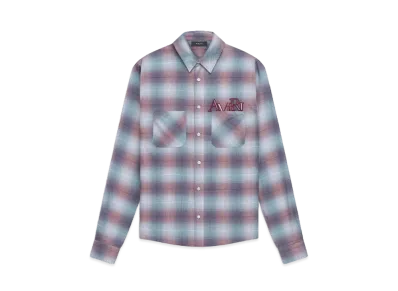 AMIRI Staggered Plaid Flannel "Teal/Red"
