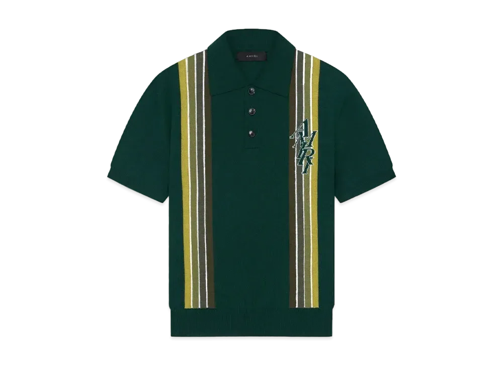 AMIRI Stack Stripe Short Sleeve Polo "Rain Forest"