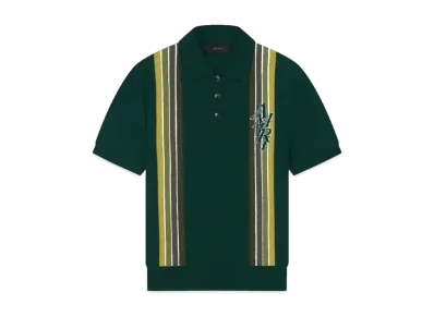 AMIRI Stack Stripe Short Sleeve Polo "Rain Forest"