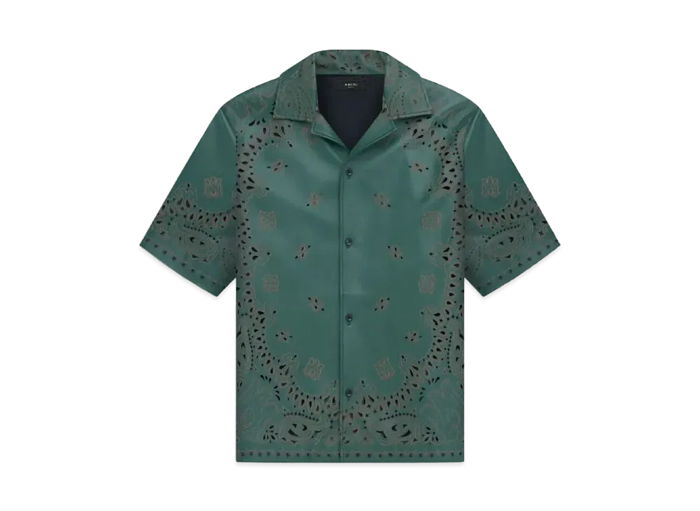 AMIRI Leather Bandana Short Sleeve Shirt "Rain Forest"