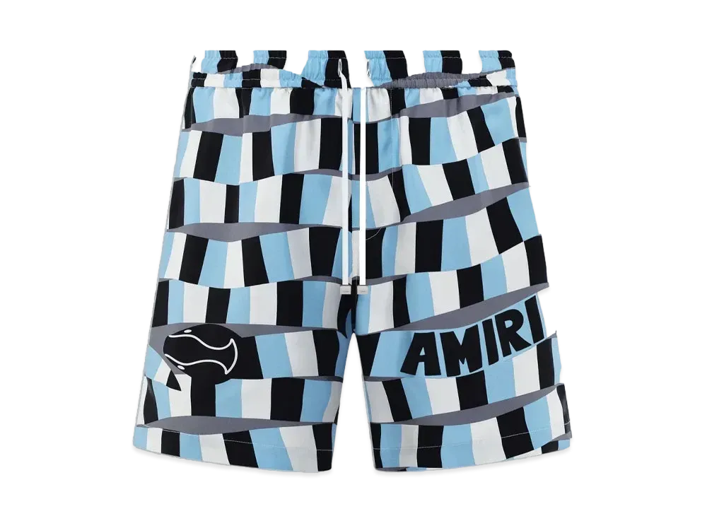 AMIRI Snake Checker Silk Short "Air Blue"