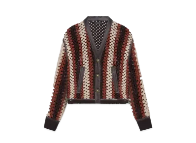 AMIRI Crochet Knit Leather Cardigan "Shaved Chocolate"