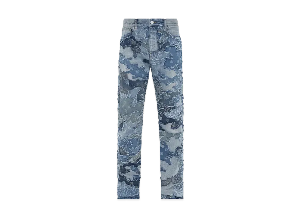 AMIRI Patchwork Camo Straight Jean "Perfect Indigo"