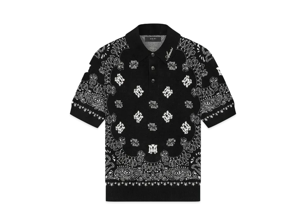 AMIRI Bandana Short Sleeve Polo "Black"