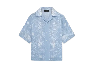 AMIRI Bandana Watercolor Camp Shirt "Cerulean"