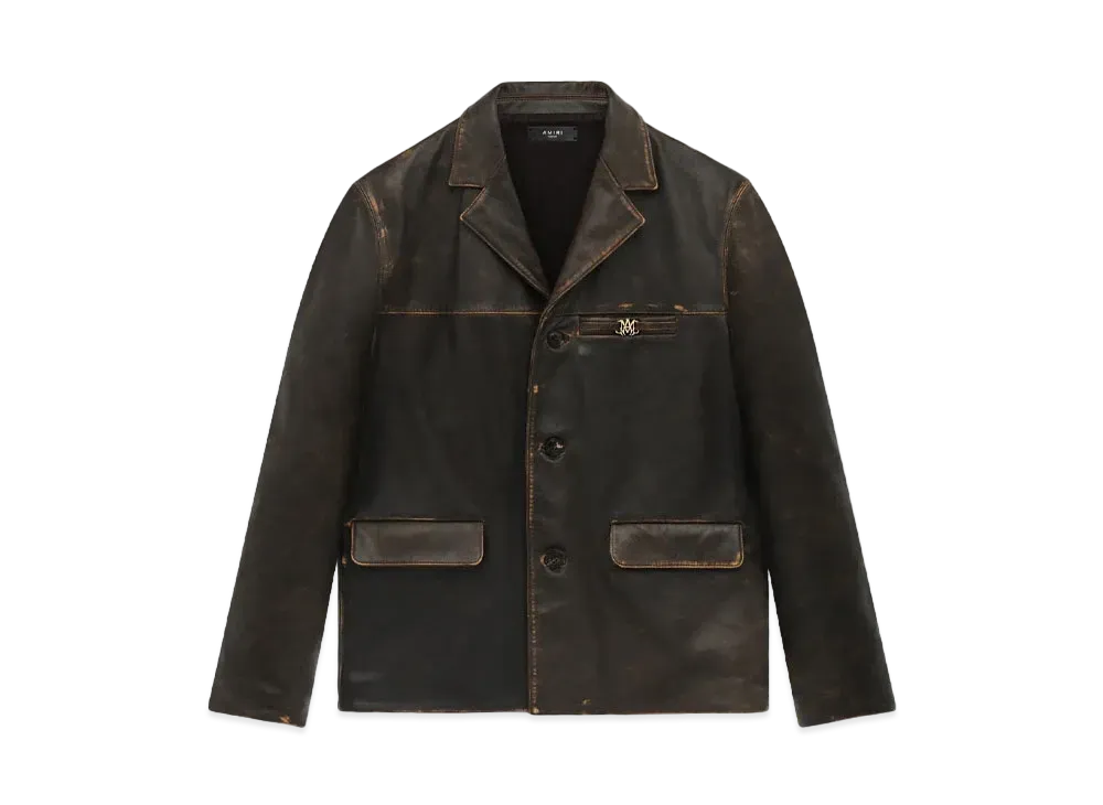 AMIRI Tumbled Leather Single Breasted Jacket "Dark Brown"