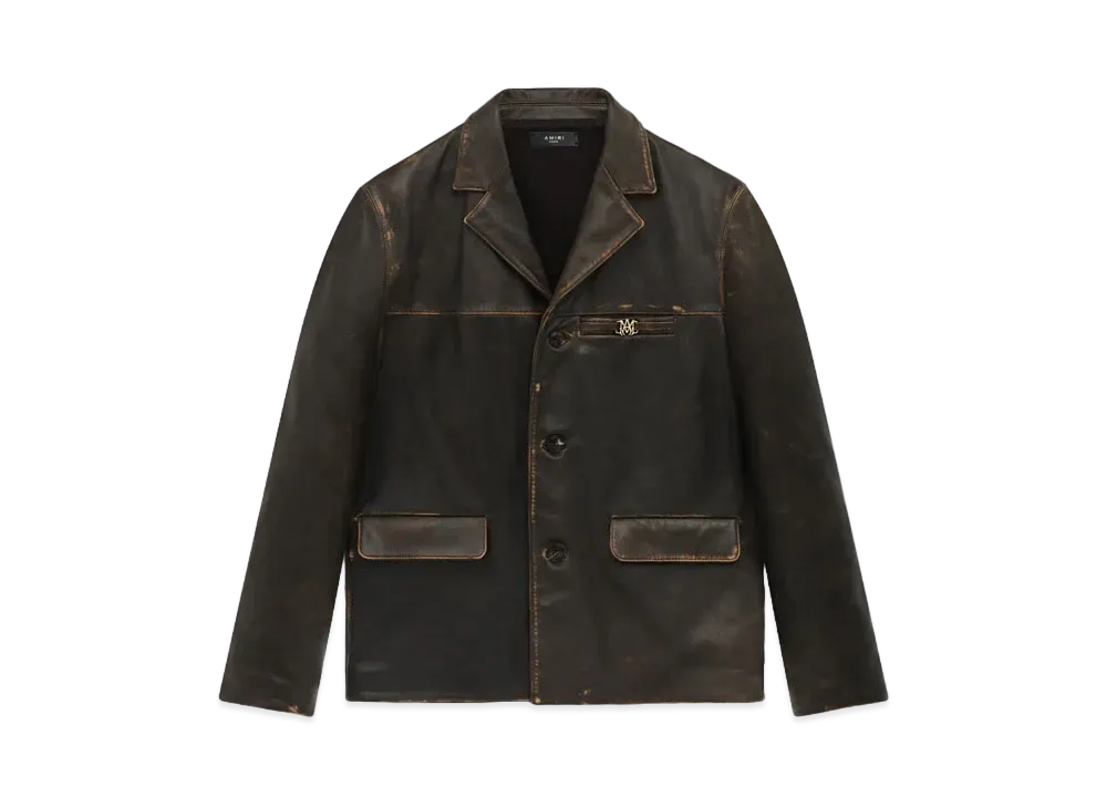 AMIRI Tumbled Leather Single Breasted Jacket "Dark Brown"