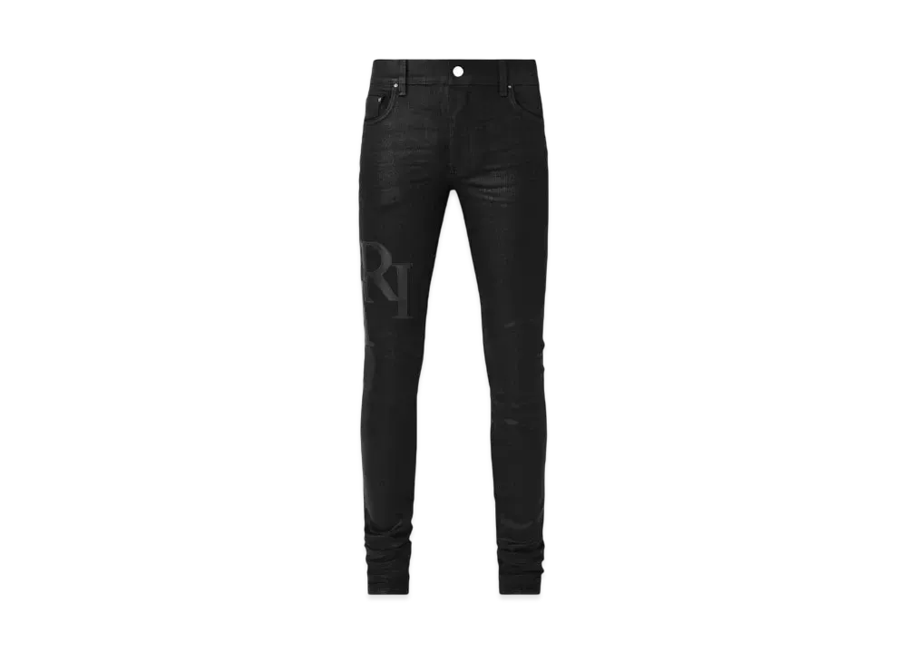 AMIRI Waxed Staggered Logo Skinny Jean "Black"