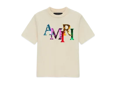 AMIRI Kids' Staggered Sequin Tee "Alabaster"