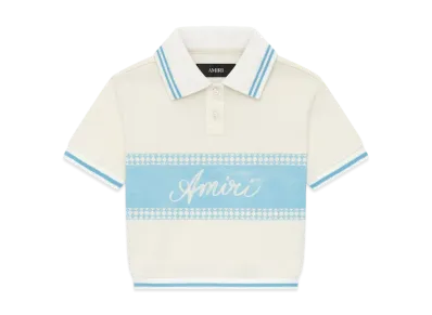 AMIRI Women's Amiri Box Script Cropped Polo "Ice Blue"