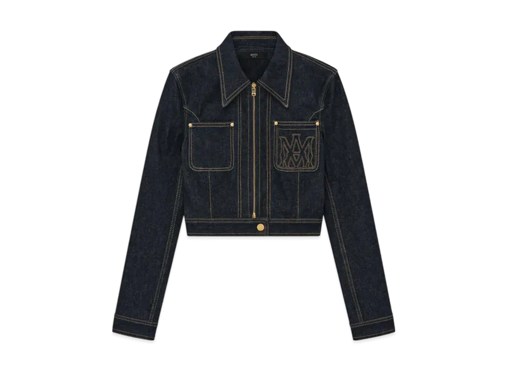 AMIRI Women's Zip Up Cropped Denim Jacket "Raw Indigo"