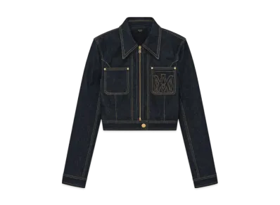 AMIRI Women's Zip Up Cropped Denim Jacket "Raw Indigo"