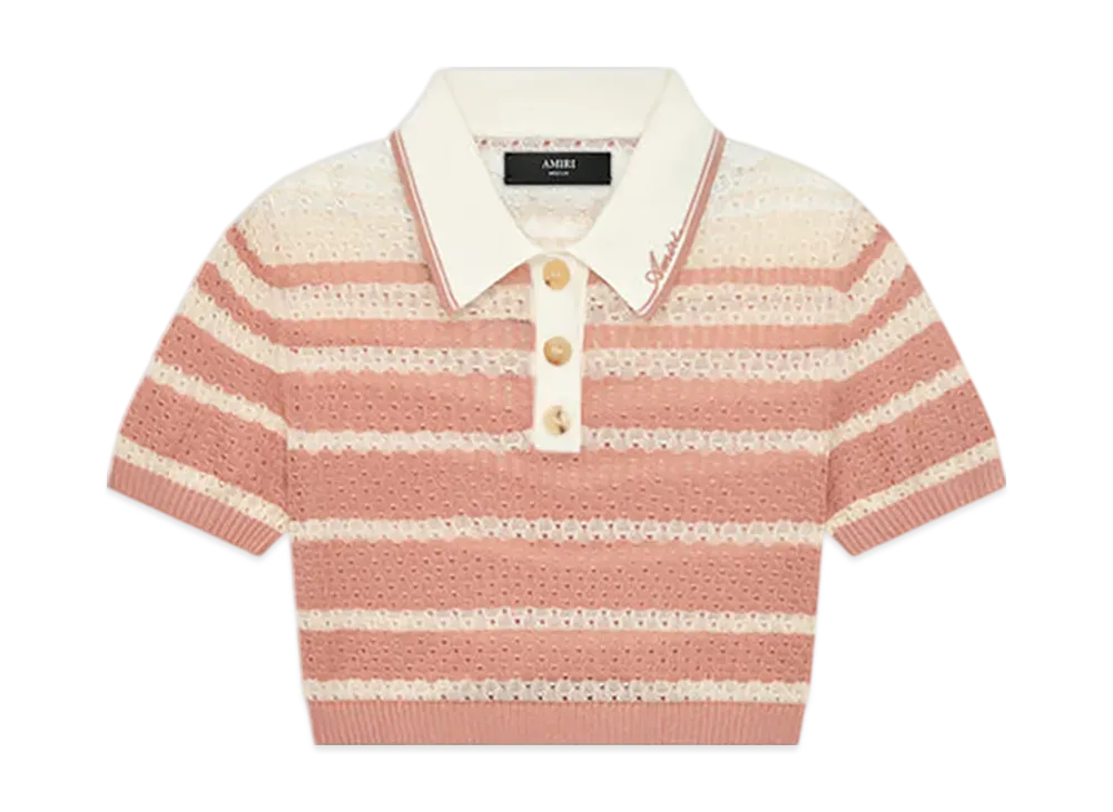 AMIRI Women's Stripe Cropped Polo "Dusk Pink"