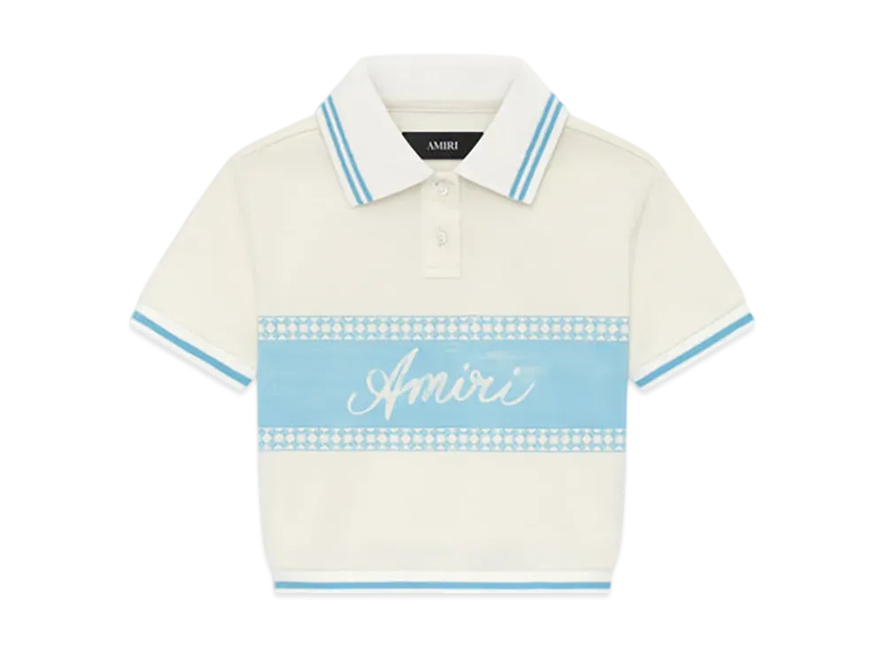 AMIRI Women's Amiri Box Script Cropped Polo "Ice Blue"