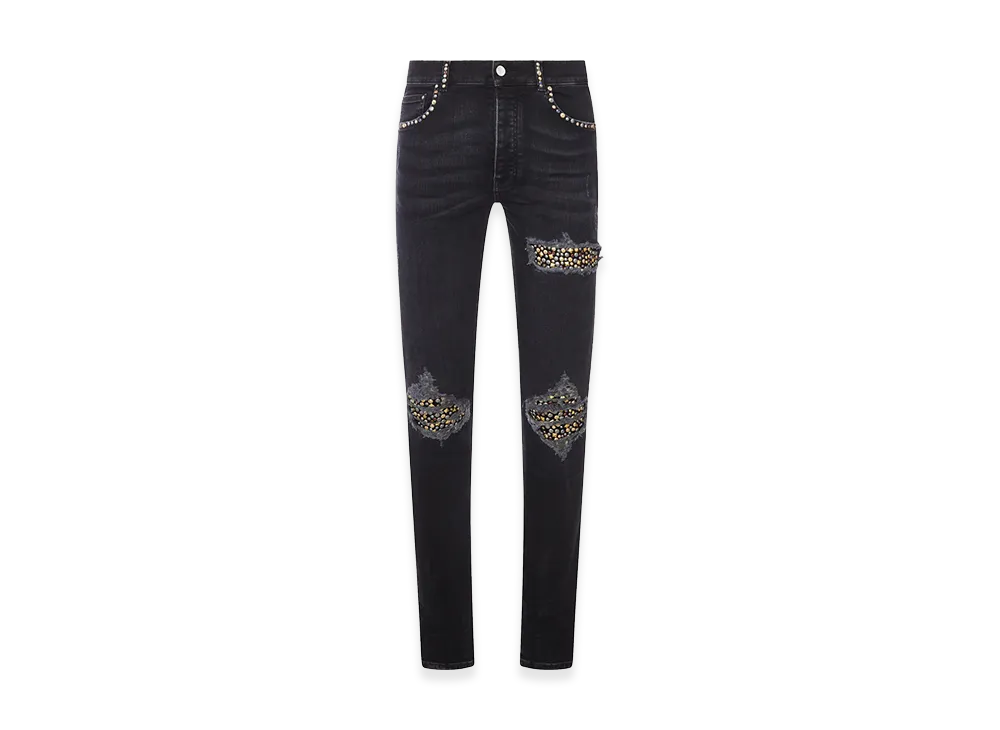 AMIRI Skinny Jeans With Studs And Destroy Details "Black"