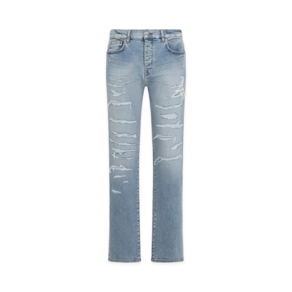 AMIRI Worn Cotton Repaired Slim Jeans "Blue"
