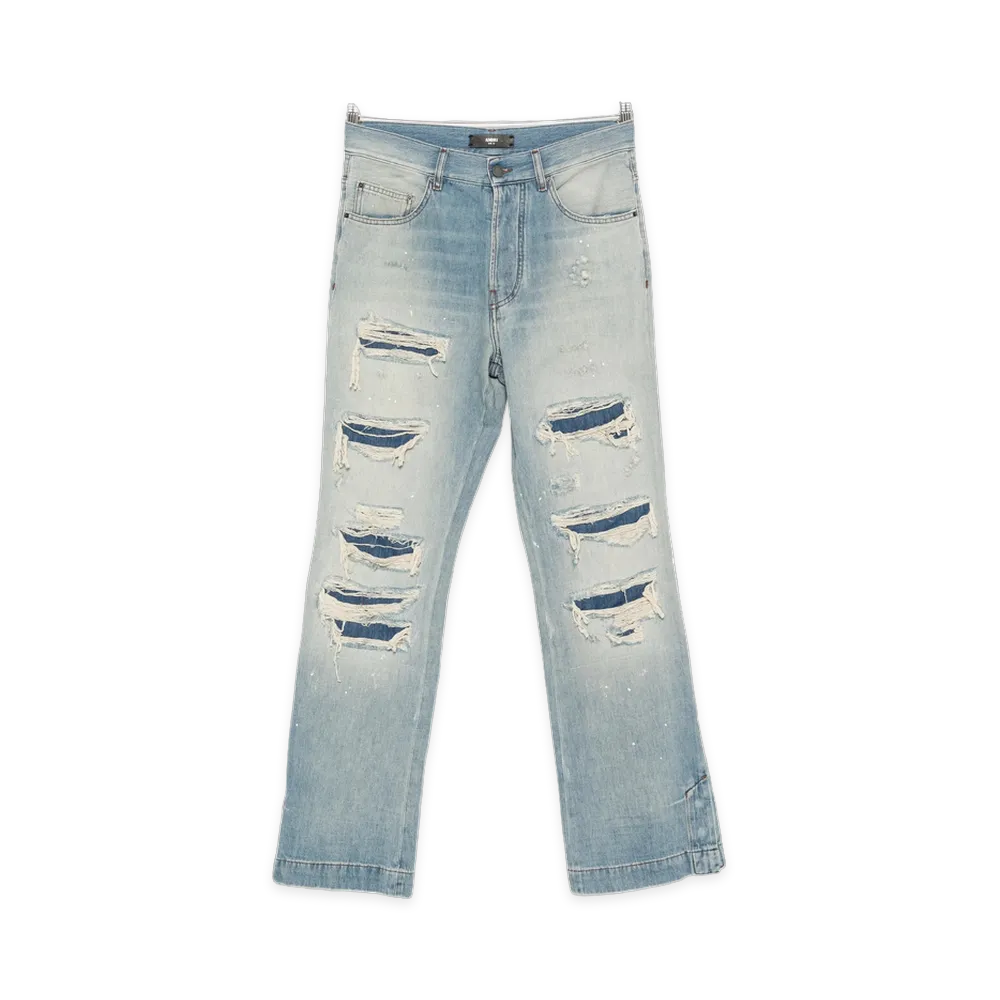 AMIRI Destroyed Straight Flare Jeans "Ghost Indigo"