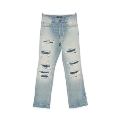 AMIRI Destroyed Straight Flare Jeans "Ghost Indigo"