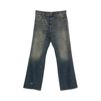 AMIRI MA Fit Embellished Stripe Jeans "Faded Sand Indigo"