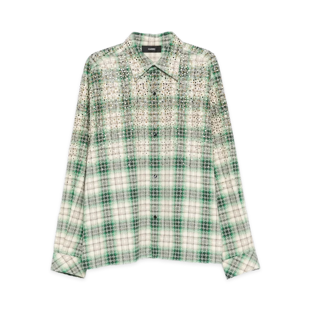 AMIRI Crystal Oversized Western Flannel Shirt "Deep Olive"