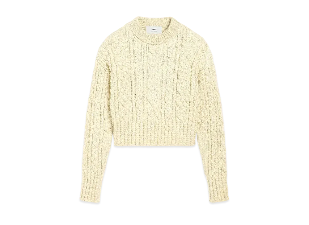 AMI PARIS Cable Lurex Knit Sweater "Off White"