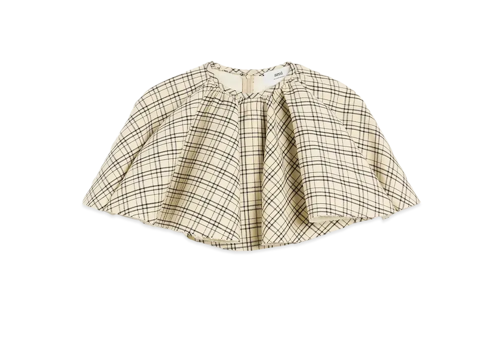 AMI PARIS Check Wool Ruffle Top "BlancCreme/Noir"