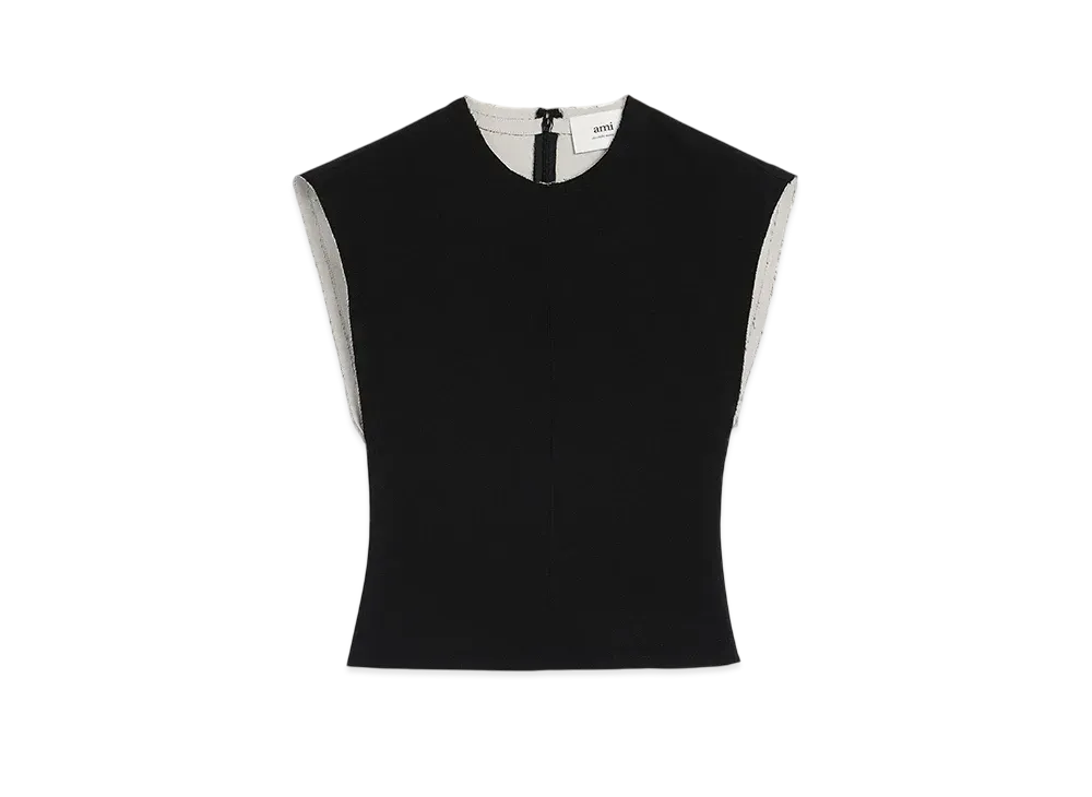 AMI PARIS Wool Sleeveless Bicolor Top "Noir/BlancCreme"