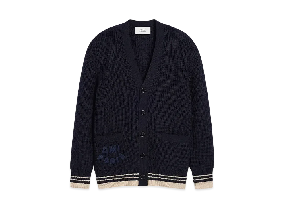 AMI PARIS Wool Rib Sweater "NavyBlue"