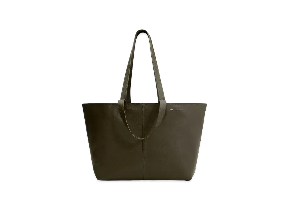 AMI PARIS Leather Midi Tote Bag "Olive Noire"