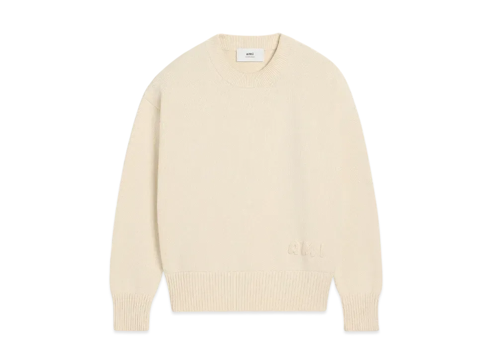 AMI PARIS Embroidered Crew Neck Sweater "BlancCreme"