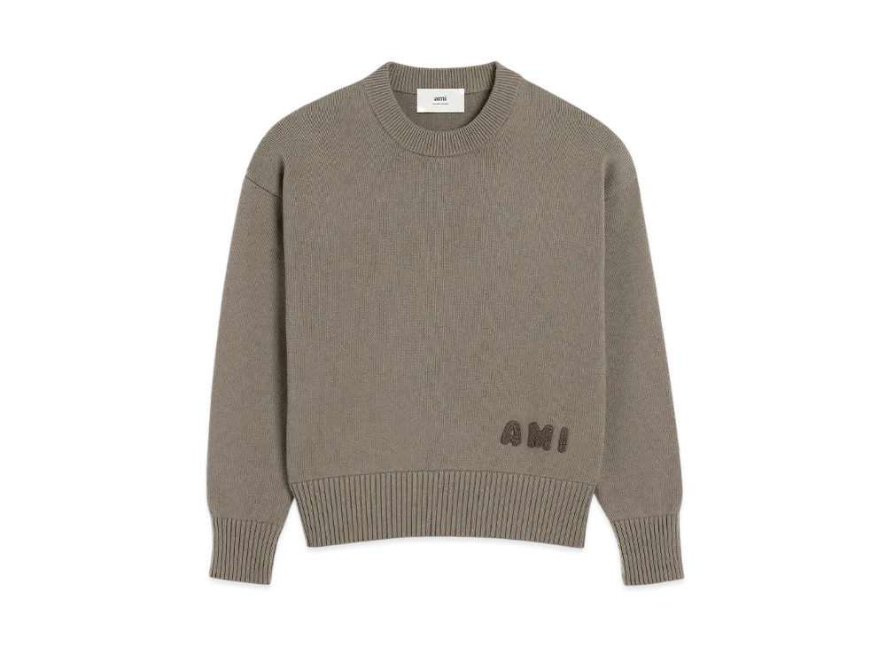 AMI PARIS Embroidered Crew Neck Sweater "Cendre"