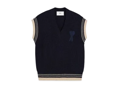 AMI PARIS Wool Rib Sleeveless V-Neck Sweater "NavyBlue"