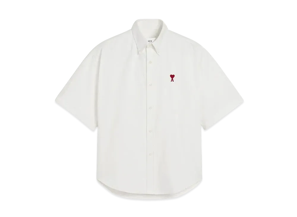 AMI PARIS Cotton Boxy-Fit Short-Sleeve Shirt "NaturalWhite"