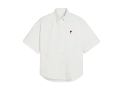 AMI PARIS Cotton Boxy-Fit Short-Sleeve Shirt "NaturalWhite"