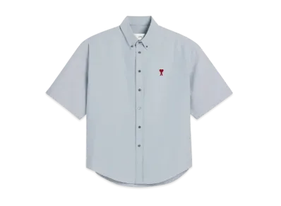 AMI PARIS Cotton Boxy-Fit Short-Sleeve Shirt "NoteBlue"