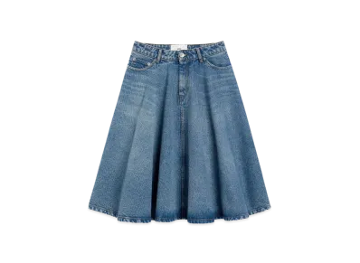AMI PARIS Cotton Godet Midi Skirt "UsedBlue"