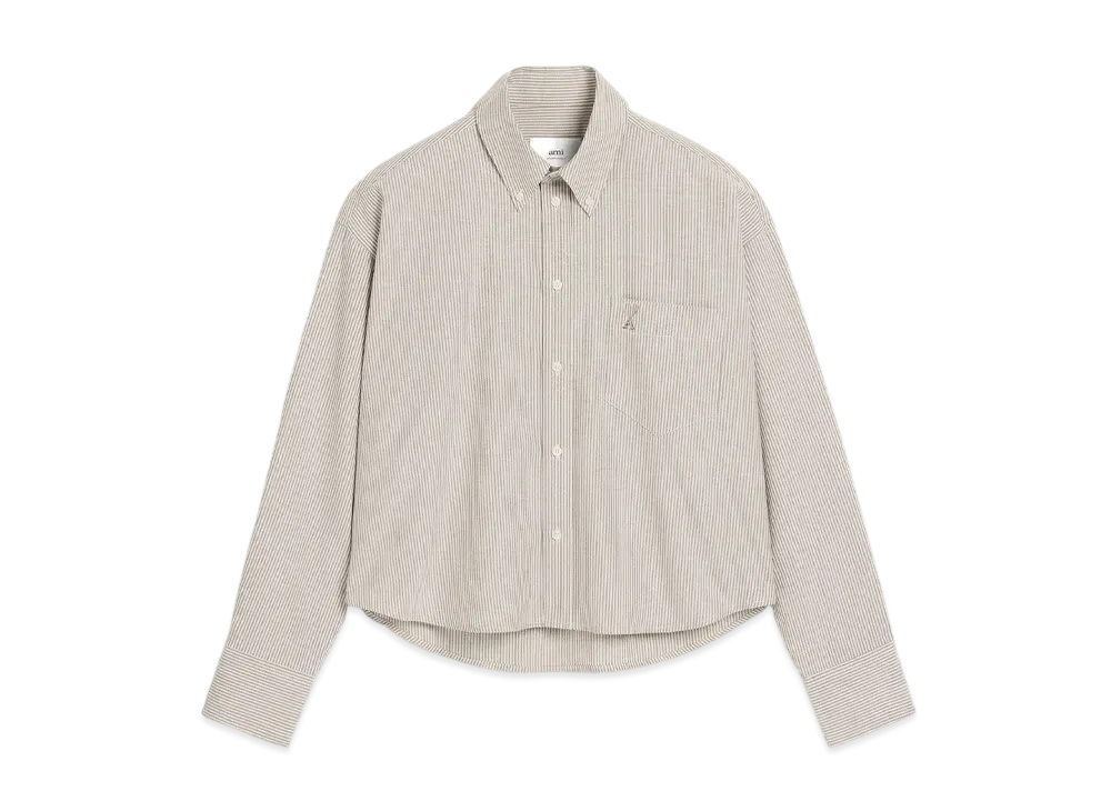 AMI PARIS Cropped Cotton Oversized Shirt "Loden/BlancCreme"