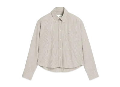 AMI PARIS Cropped Cotton Oversized Shirt "Loden/BlancCreme"