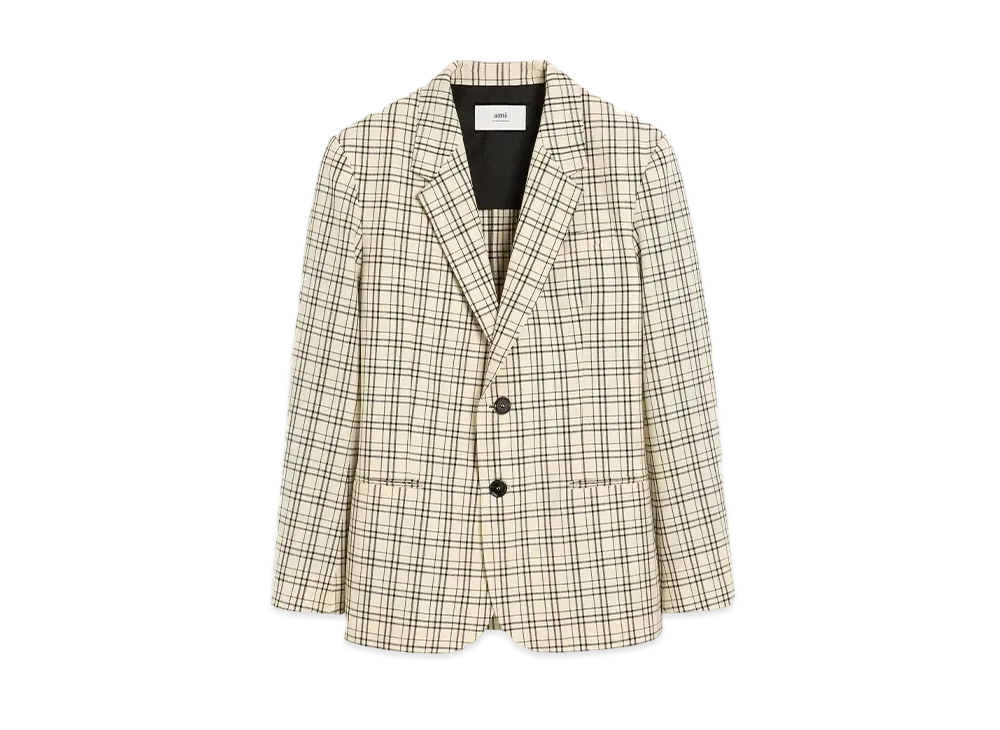 AMI PARIS Check Wool Semi-Lined Jacket "BlancCreme/Noir"