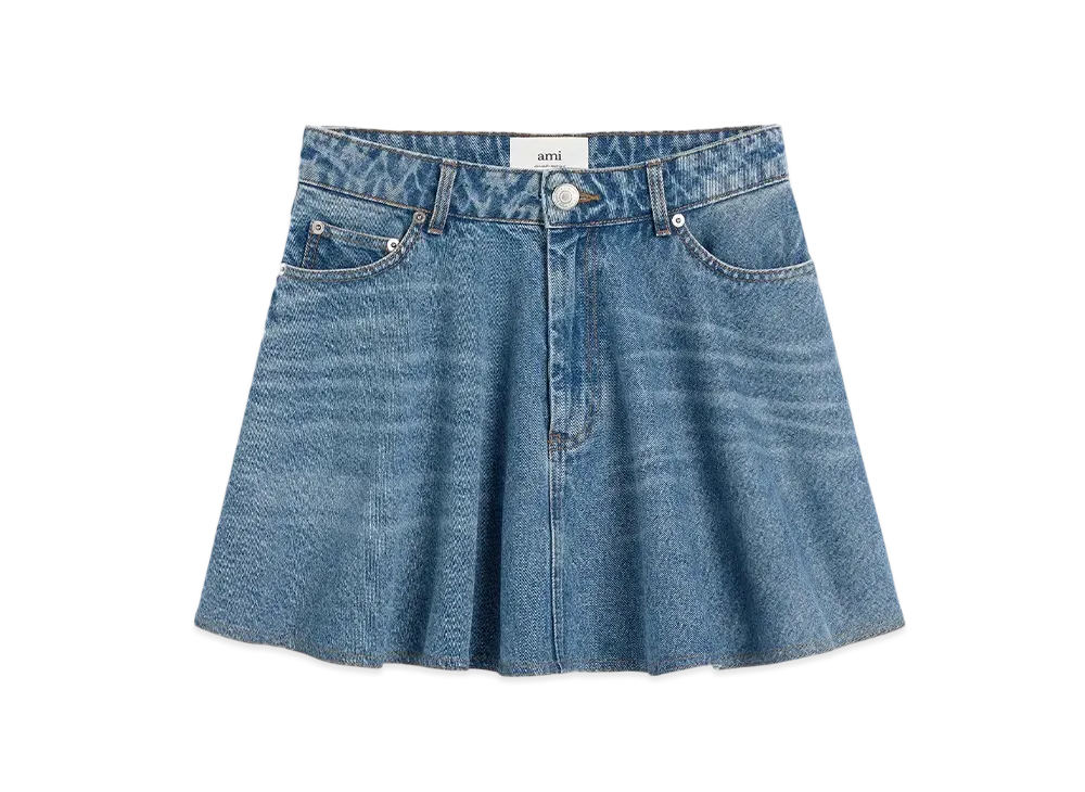 AMI PARIS Cotton Flared Miniskirt "UsedBlue"