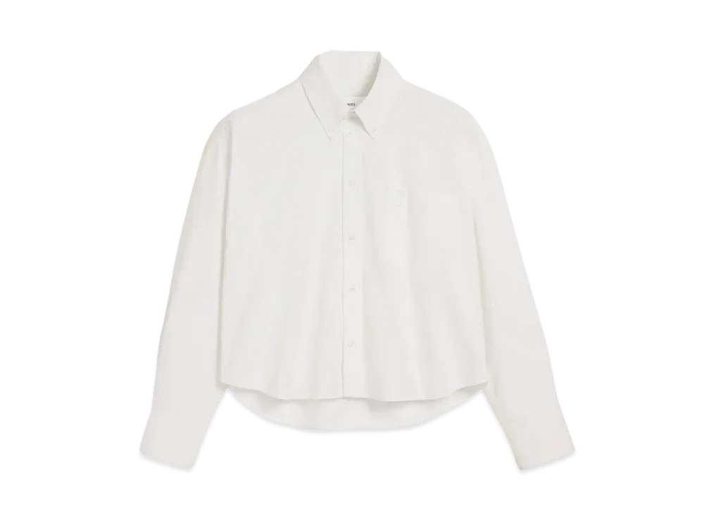 AMI PARIS Cotton Button-Down Cropped Oversized Shirt "NaturalWhite"