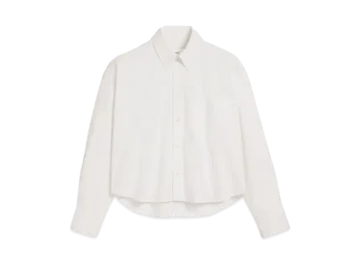 AMI PARIS Cotton Button-Down Cropped Oversized Shirt "NaturalWhite"