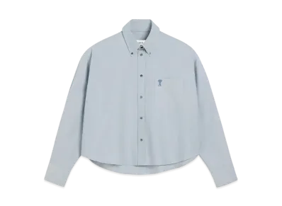 AMI PARIS Cotton Button-Down Cropped Oversized Shirt "NoteBlue"
