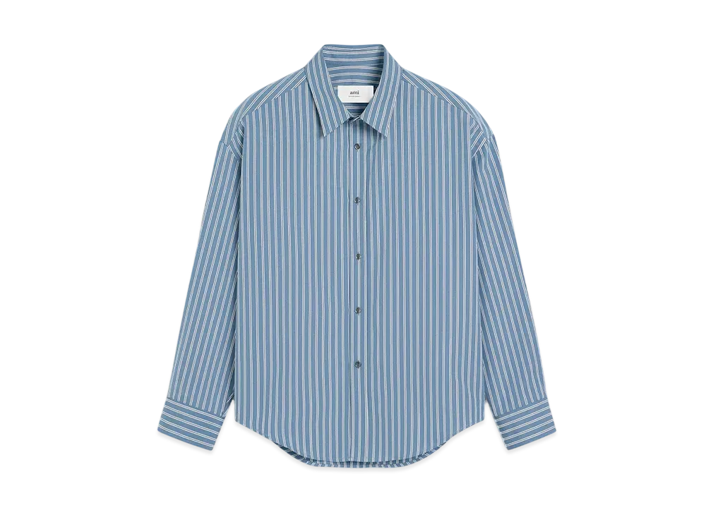 AMI PARIS Blue Cotton Boxy-Fit Shirt "NoteBlue/Blanc/Marine"