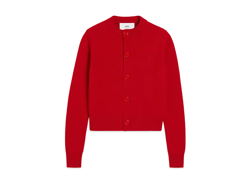 AMI PARIS Amidou Cool Crew Neck Cardigan "Coquelicot"