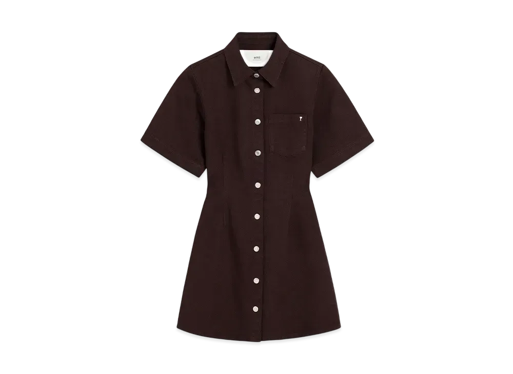 AMI PARIS Cotton Short-Sleeve Shirtdress "Aubergine"