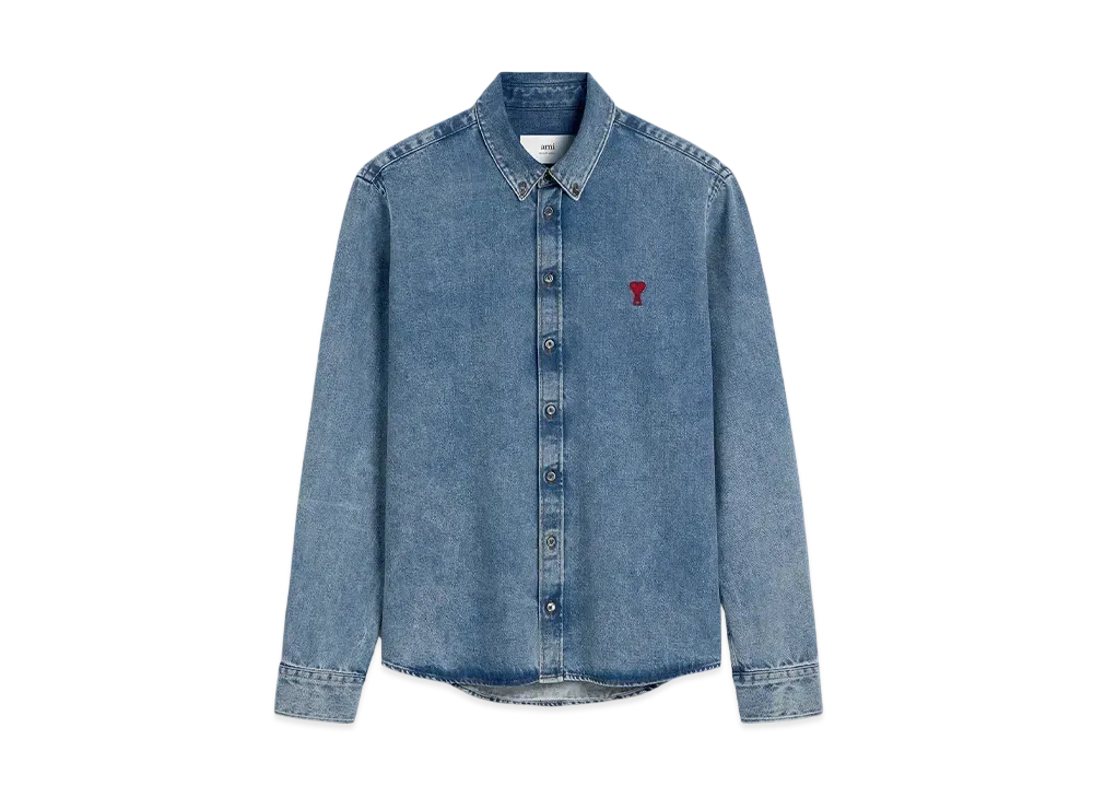 AMI PARIS Amidou Cool Button Down Shirt "UsedBlue"