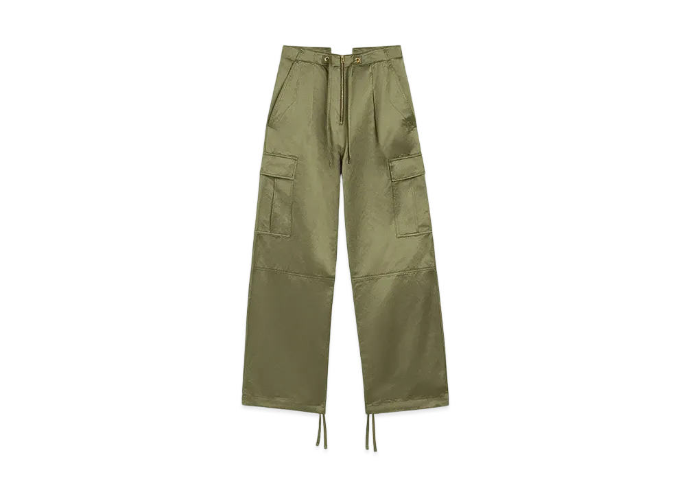 AMI PARIS Cotton Satin Zip Cargo Pants "Loden"