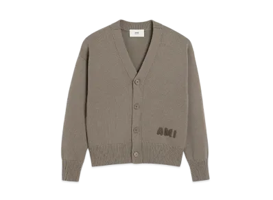 AMI PARIS Embroidered Cardigan "Cendre"