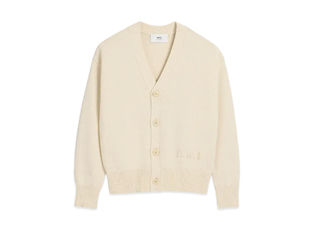 AMI PARIS Embroidered Cardigan "BlancCreme"